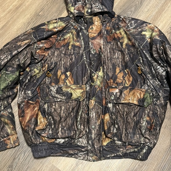Vtg Woolrich Woolen Mills Camo break up Bomber Hooded Jacket men’s XL hunting - Picture 4 of 13